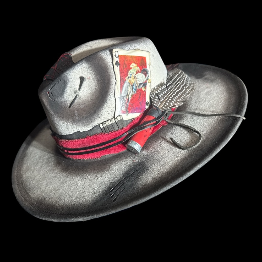 Handmade Western Oddities Cowgirl Hat Cowgirl Hat Black Red Gangster Cowboy Hat